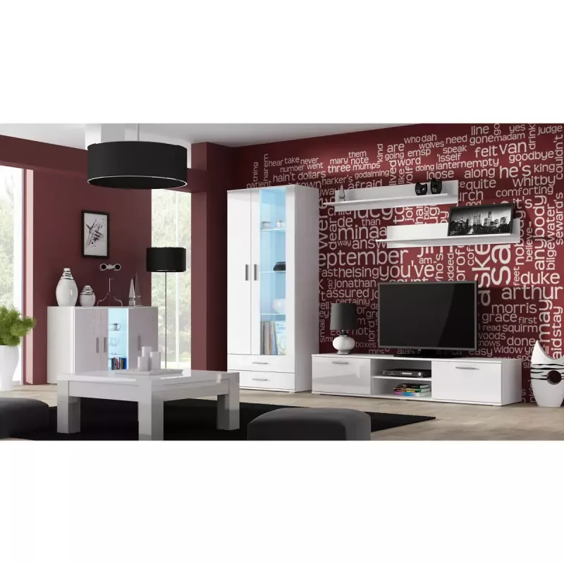 TV-alus cama meble SOHO 180 — 1800×430×370 mm, valge pealispind (puitlaastplaat), valge raam