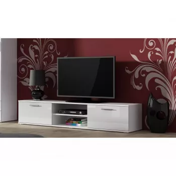 TV-alus cama meble SOHO 180 — 1800×430×370 mm, valge pealispind (puitlaastplaat), valge raam