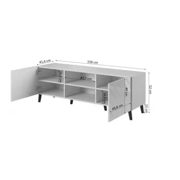 TV-kapp cama meble ABETO 150x42x52 cm, must läikiv, MDF pealispind, must raam