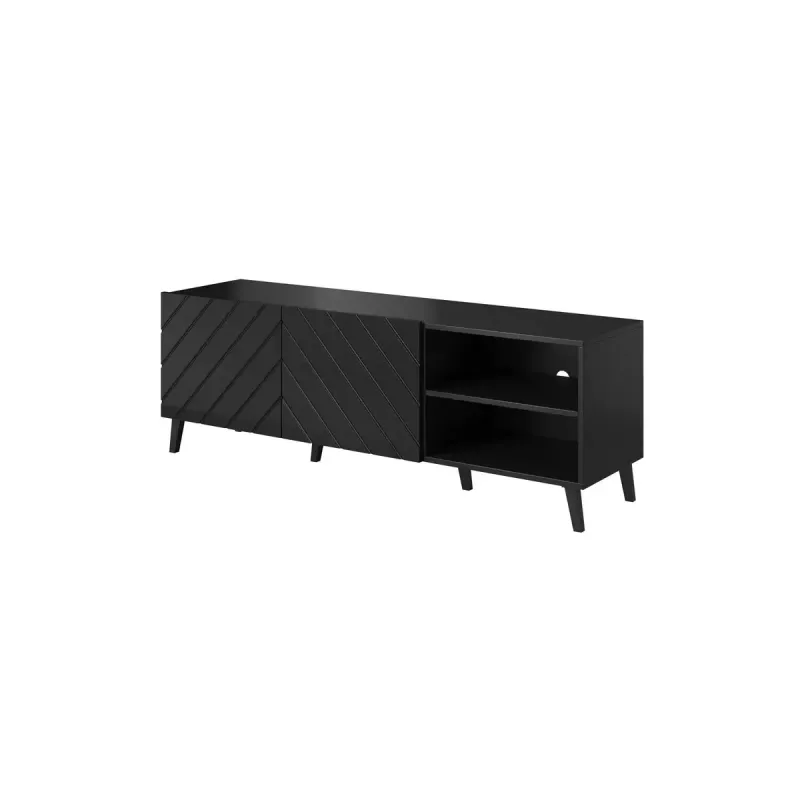 TV-kapp cama meble ABETO 150x42x52 cm, must läikiv, MDF pealispind, must raam