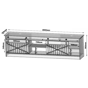 TV-kapp Cama Meble GRANERO RTV 200x56,7x35 cm — valge pealispind, puitlaastplaadist korpus
