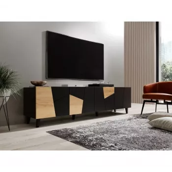 TV-kapp cama meble ETNA 200×42×52 cm, must matt pealispind, tammepuidu raam