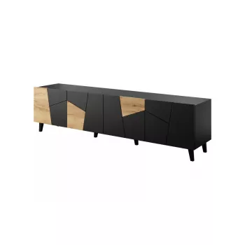 TV-kapp cama meble ETNA 200×42×52 cm, must matt pealispind, tammepuidu raam