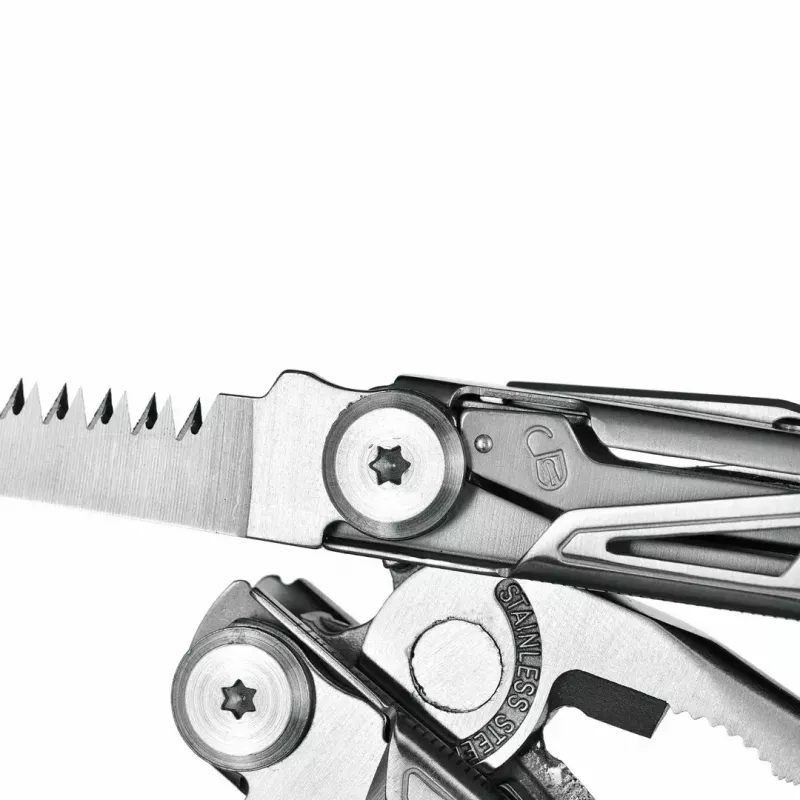 Multitool AZYMUT H2038 täissuuruses multiriist — 14 tööriista, 16,2 cm avatuna, 10,1 cm kokkuvoldituna, 264 g, 420/7CR13 teras, nahast kott