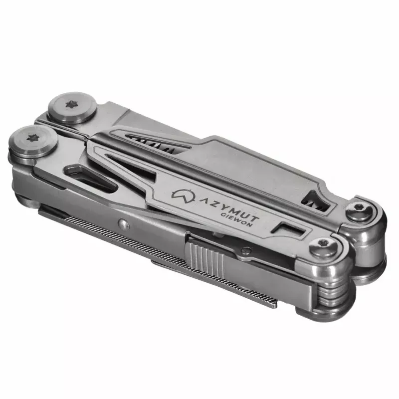 Multitool AZYMUT H2038 täissuuruses multiriist — 14 tööriista, 16,2 cm avatuna, 10,1 cm kokkuvoldituna, 264 g, 420/7CR13 teras, nahast kott