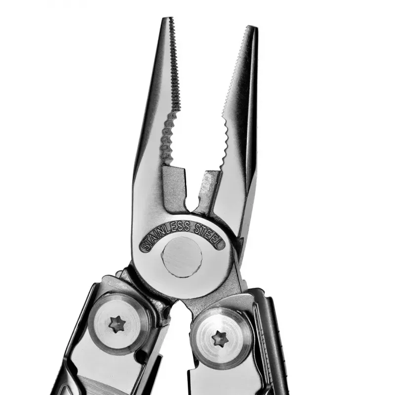 Multitool AZYMUT H2038 täissuuruses multiriist — 14 tööriista, 16,2 cm avatuna, 10,1 cm kokkuvoldituna, 264 g, 420/7CR13 teras, nahast kott