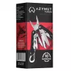 Multitool AZYMUT Turon 10-tööriistaga karabiin H-P224108 — roostevaba teras 420, 10 funktsiooni, kokkupandult 11 cm, kaal 224 g, nahast tupp