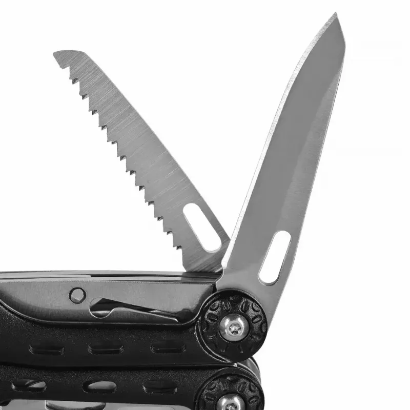 Multitool AZYMUT Turon 10-tööriistaga karabiin H-P224108 — roostevaba teras 420, 10 funktsiooni, kokkupandult 11 cm, kaal 224 g, nahast tupp