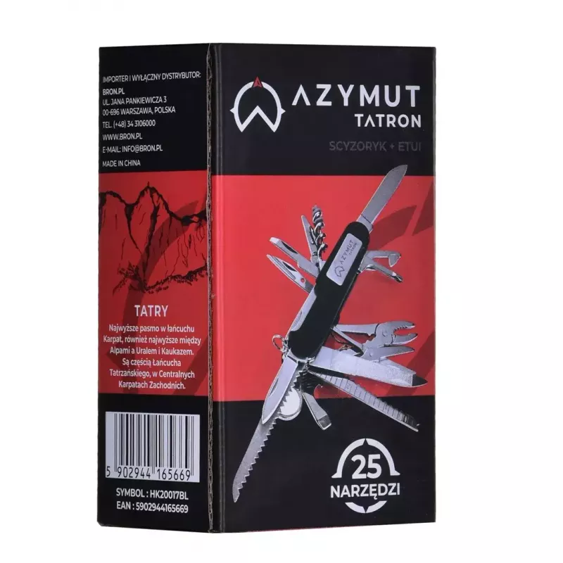 Taskunuga AZYMUT Tatron multifunktsionaalne kokkupandav nuga 25 tööriista, roostevaba teras, 9 cm kokkupanduna, 200 g, nahast kott