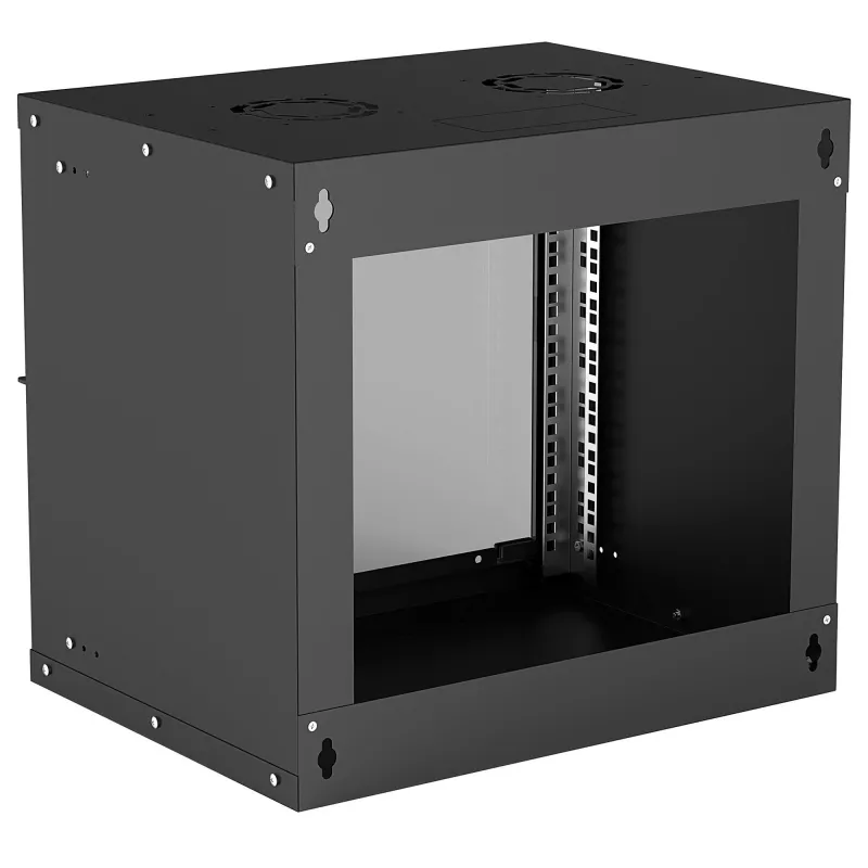 Seinale paigaldatav 9U võrgukapp INTELLINET 19 tolli (540×487×400 mm) must, klaasuks, IP20