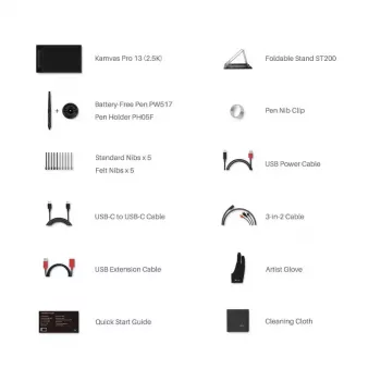 Graafikatahvel HUION Kamvas Pro 13 — 13,3-tolline QLED IPS-ekraan 2560×1600, tööala 286,5×179 mm, 8192 survetaset, 5080 lpi