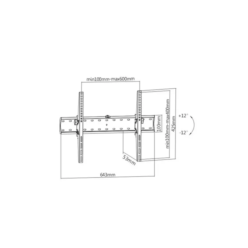 Gembird WM-70T-02 teleri seinakinnitus 37–70 tolli, max 40 kg, VESA 200×200–600×400, kalle ±12°, kaugus seinast 5,3 cm, teras, must