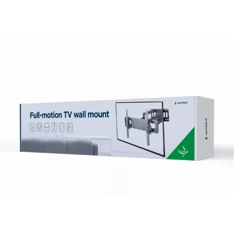 Seinale kinnitatav TV-kinnitus GEMBIRD WM-70ST-01 ekraanidele 37 tolli kuni 70 tolli, kalle 0° kuni -20°, pööre ±60°, VESA 200×200–600×400, max 35 kg, must
