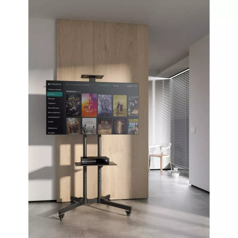 Põrandal seisev teleri- ja monitorikinnitusega trollialus MANHATTAN 461238, mobiilne, must, kõrgus 1803 mm, VESA 200x200–600x400, maksimaalselt 50 kg