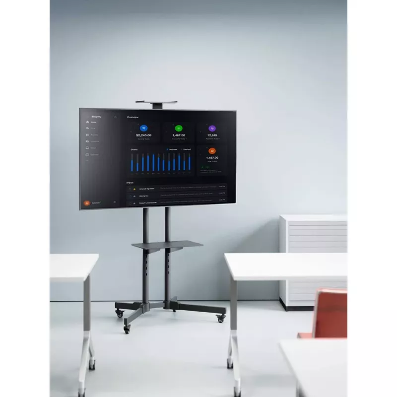 Põrandal seisev teleri- ja monitorikinnitusega trollialus MANHATTAN 461238, mobiilne, must, kõrgus 1803 mm, VESA 200x200–600x400, maksimaalselt 50 kg