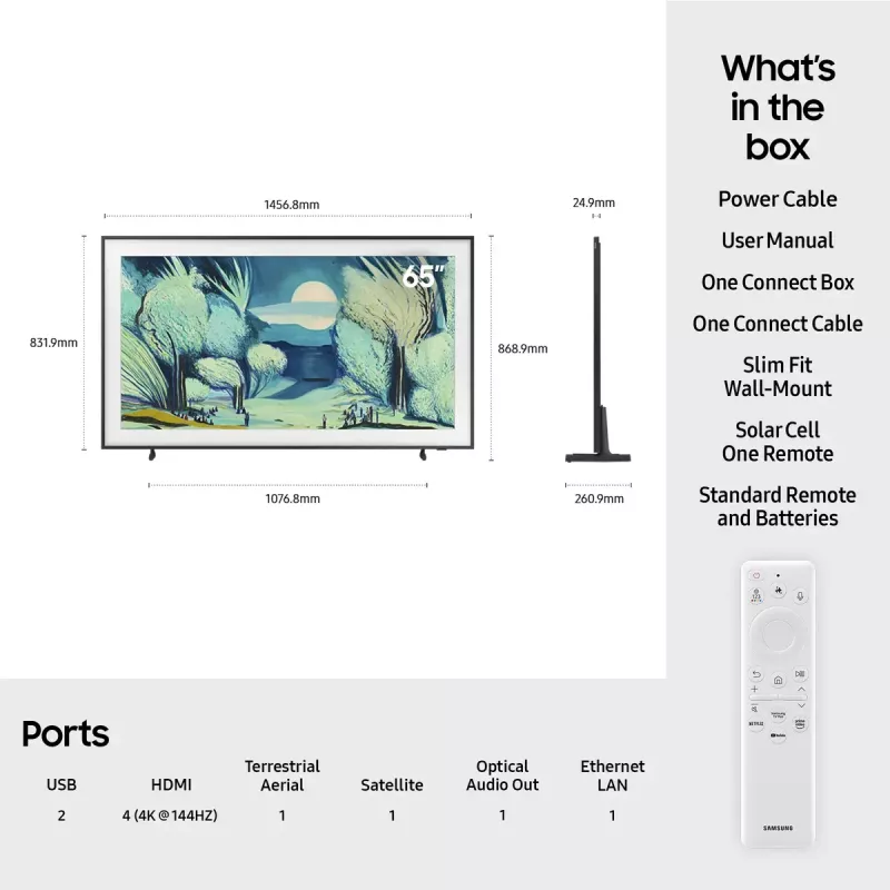 Televiisor Samsung QE65LS03FAUXXH 65 tolli The Frame QLED 4K HDR Smart TV, 3840×2160, Tizen, 120Hz