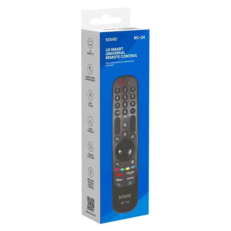 Kaugjuhtimispult SAVIO RC-24 IR juhtmevaba universaalne telerile, must, nuppvajutusega, ulatus 10 m, toetab 1 seadet