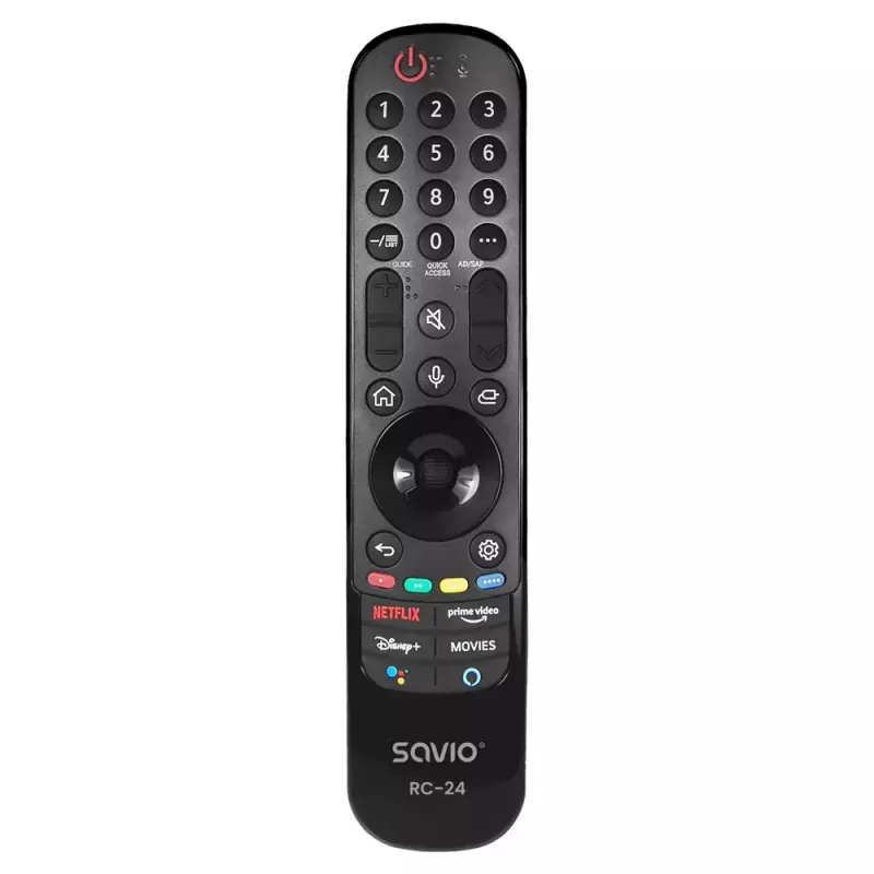Kaugjuhtimispult SAVIO RC-24 IR juhtmevaba universaalne telerile, must, nuppvajutusega, ulatus 10 m, toetab 1 seadet