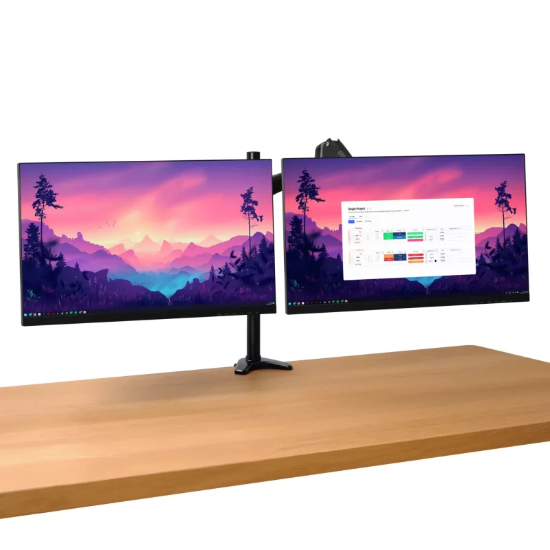Lauakinnitus TRUST Mara kahe õlaga monitorialus 2 kuvarile kuni 32 tolli – gaasvedru, VESA 75x75–100x100, max 16 kg, klamber, must
