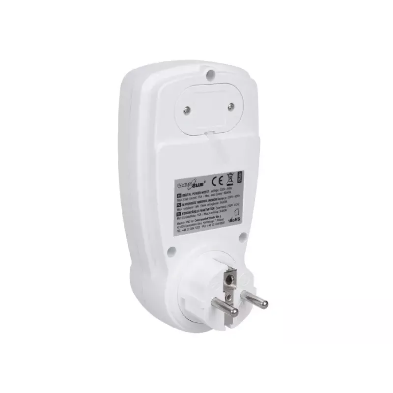 Wattmeeter GreenBlue GB202 võimsusmõõtur 0–9999 W, 3600 W max, 220–240 V, 16 A, LCD-ekraan