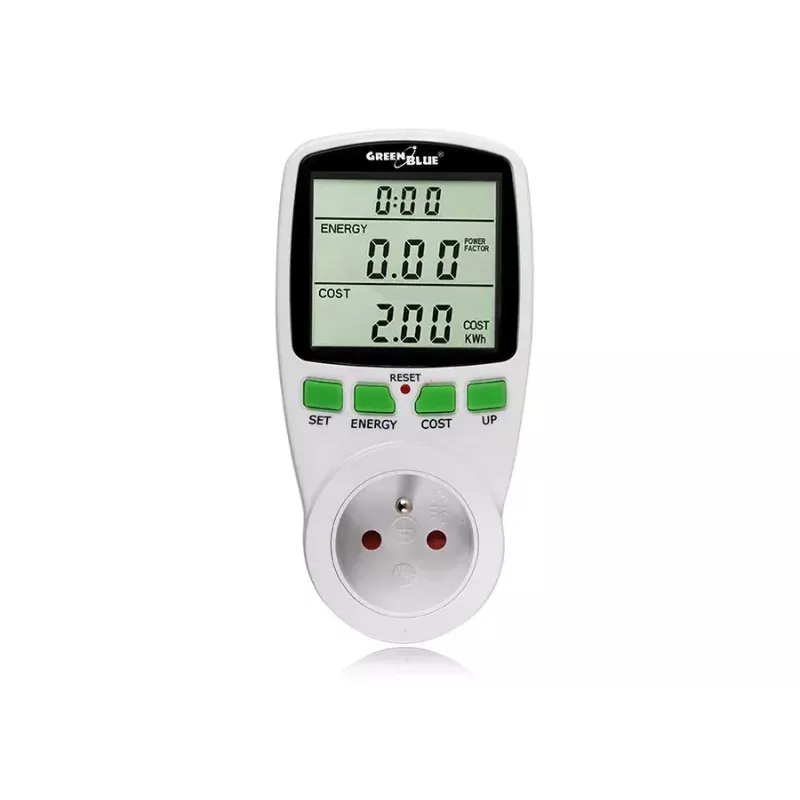 Wattmeeter GreenBlue GB202 võimsusmõõtur 0–9999 W, 3600 W max, 220–240 V, 16 A, LCD-ekraan