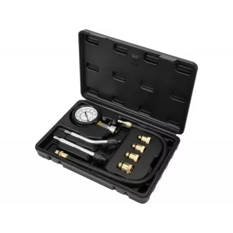 Analoogmanomeeter YATO YT-73022 0–20 baari, 75 mm sihverplaat, süsinikteras, 0,5 m voolik, 4 messingadapterit, kandekohver