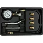 Analoogmanomeeter YATO YT-73022 0–20 baari, 75 mm sihverplaat, süsinikteras, 0,5 m voolik, 4 messingadapterit, kandekohver