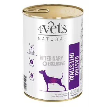 Märg koeratoit 4vets Natural Gastro Intestinal 400 g — terapeutiline märgdieet seedimise toetamiseks, kalkun, 7,5% valku, 5,5% rasva, gluteeni- ja laktoosivaba