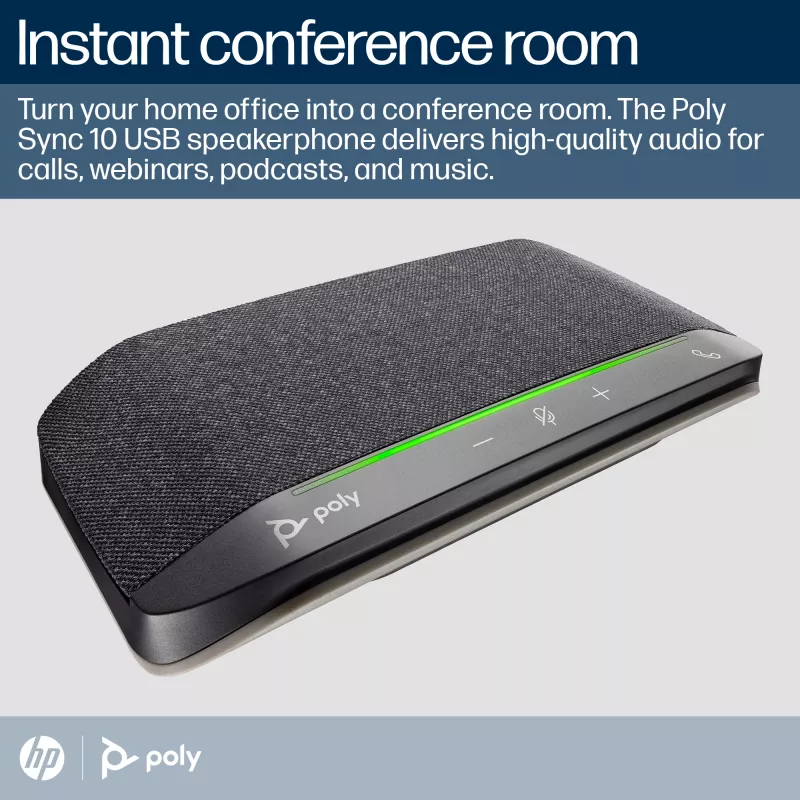 HP Poly Sync 10 kõlar + USB-A–USB-C kaabel, PC, must, 0,715 m, Windows 10, Windows 11, MacOS, 100–7800 Hz