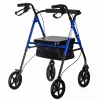 Taastusravi rulaator ActionMed CH100AM — kerge alumiiniumist 4-ratas, reguleeritav kõrgus 700–937 mm, iste 35×32 cm, max koormus 136 kg, kokkupandav