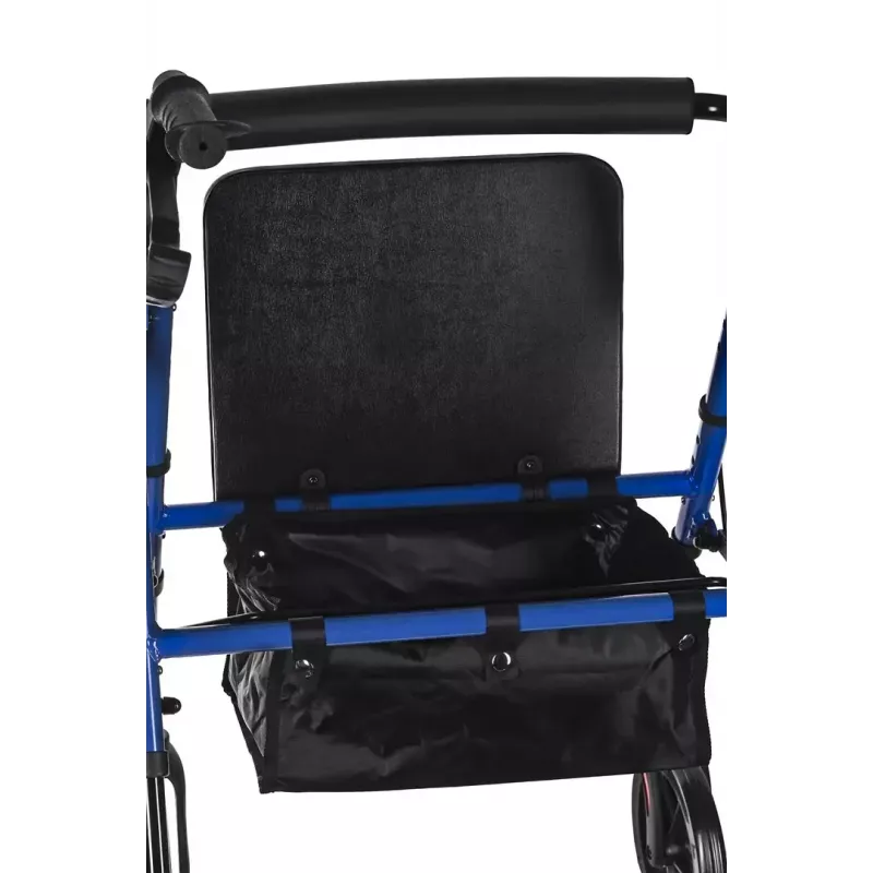Taastusravi rulaator ActionMed CH100AM — kerge alumiiniumist 4-ratas, reguleeritav kõrgus 700–937 mm, iste 35×32 cm, max koormus 136 kg, kokkupandav
