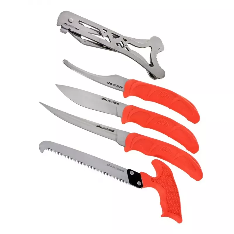 Fikseeritud teraga jahikomplekt Outdoor Edge Jaeger Pak 02OE069, koos noa ja ulukitöötlusriistadega