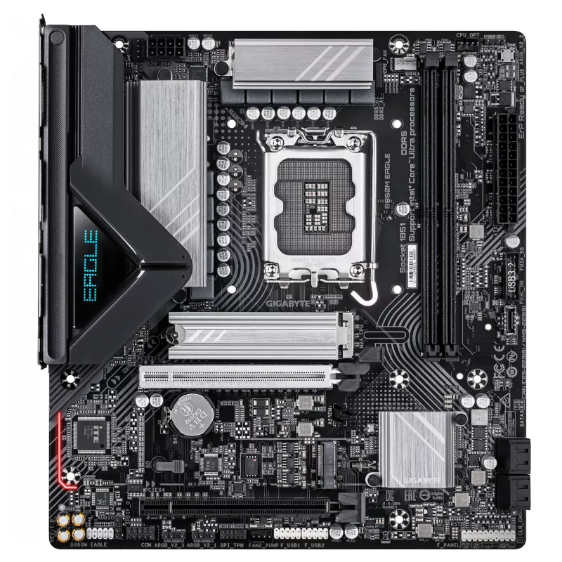 GIGABYTE B860M EAGLE emaplaat – Inteli Core Ultra seeria protsessoritele, 6+1+2+1 faasi VRM, kuni 9066 MHz DDR5, 1xPCIe 5.0 + 1xPCIe 4.0 M.2, 2.5GbE LAN, USB 3.2 Gen 1