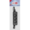 Toitepikenduskaabel ActiveJet COMBO-IEC-3G/1.5M — 3-sooneline IEC-pistik, 1,5 m, 3 vahelduvvoolu pesa, 230 V/50 Hz, 10 A, must