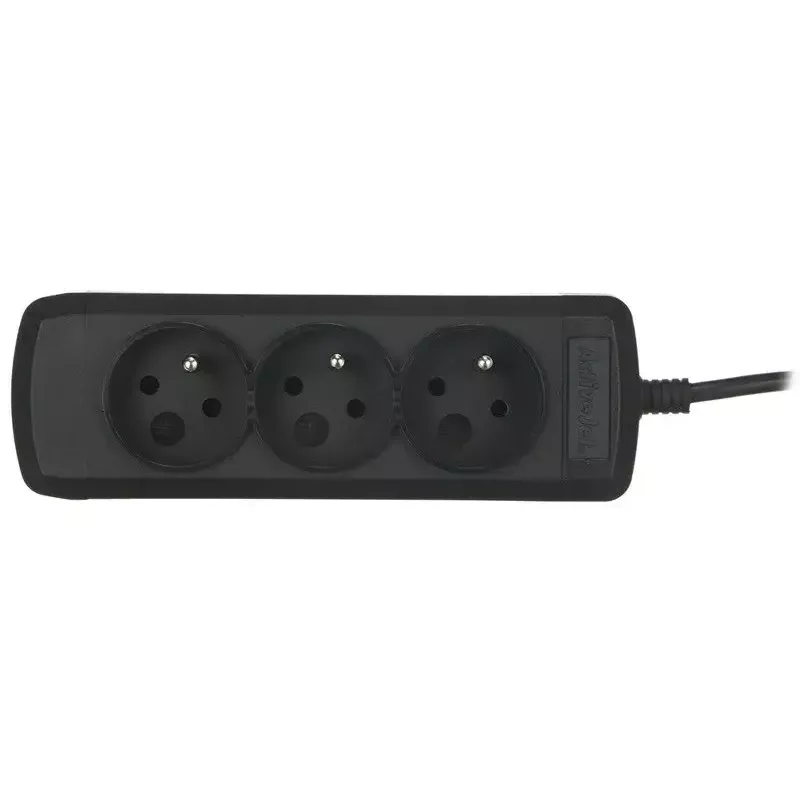 Toitepikenduskaabel ActiveJet COMBO-IEC-3G/1.5M — 3-sooneline IEC-pistik, 1,5 m, 3 vahelduvvoolu pesa, 230 V/50 Hz, 10 A, must