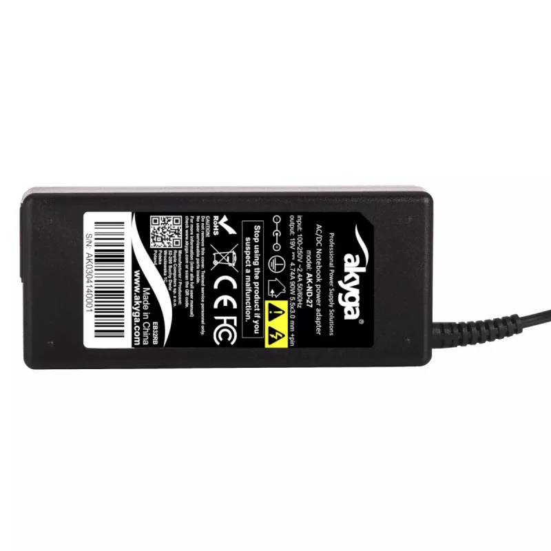 Toiteadapter Akyga AK-ND-27 90 W 19 V 4,74 A vahelduvvoolust alalisvooluks siseruumide sülearvuti laadija, must