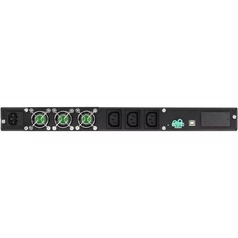 Rackmount UPS PowerWalker VFI 1000R/1U — võrgupõhine topeltmuundus, 1 kVA (800 W), 3× C13 pistikupesa, 1U, 12,6 kg