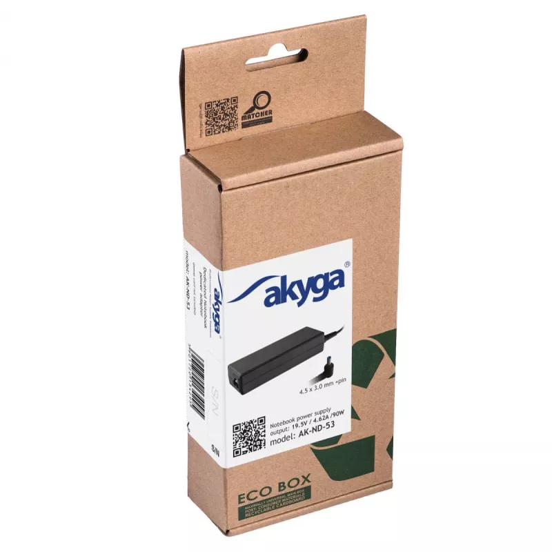Toiteadapter Akyga AK-ND-53 90W 19,5V 4,62A Dell sülearvutitele, 100–250 V sisend, LED, 1,2 m kaabel