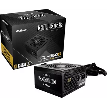Toiteplokk ASROCK CL-650G Challenger 650 W 20+4 pin ATX 80 PLUS Gold, 120 mm ventilaator, must