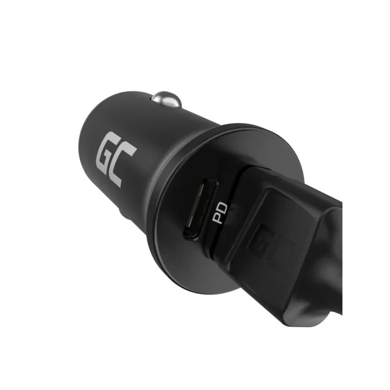 Autolaadija roheline Cell CADM-GC-38AC 38W, 1x USB-C (PD 3.0) + 1x USB-A, alumiiniumkorpus, must