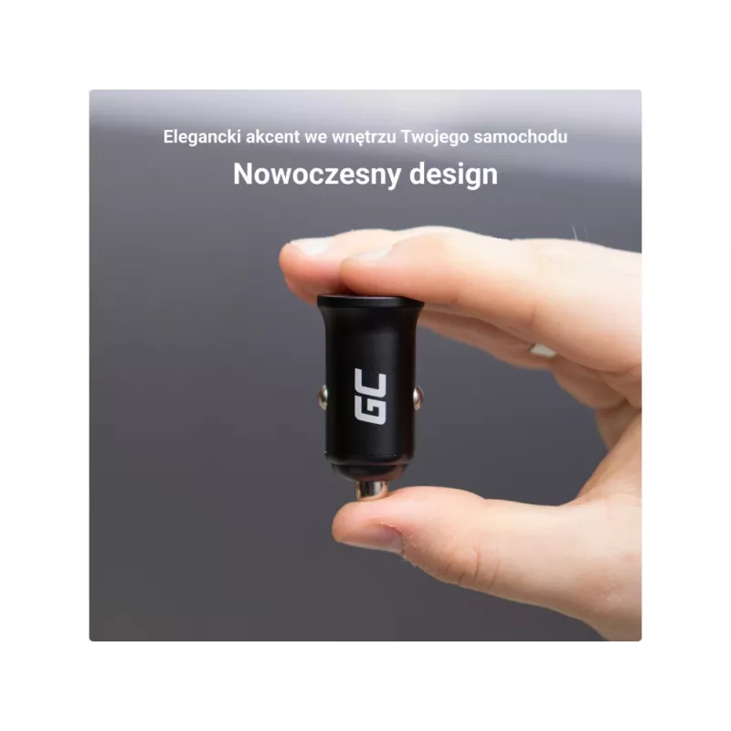 Autolaadija roheline Cell CADM-GC-38AC 38W, 1x USB-C (PD 3.0) + 1x USB-A, alumiiniumkorpus, must