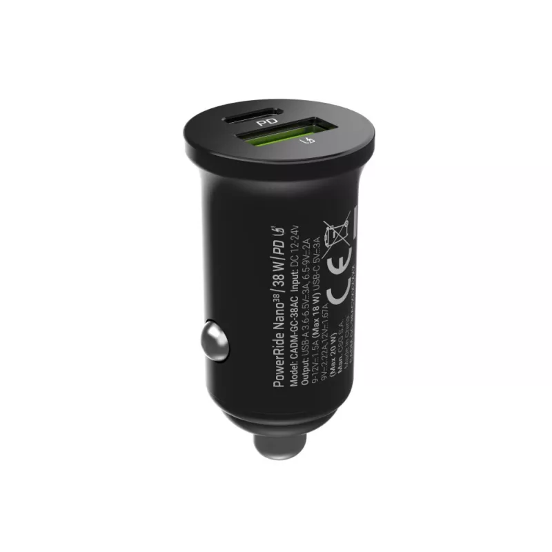 Autolaadija roheline Cell CADM-GC-38AC 38W, 1x USB-C (PD 3.0) + 1x USB-A, alumiiniumkorpus, must