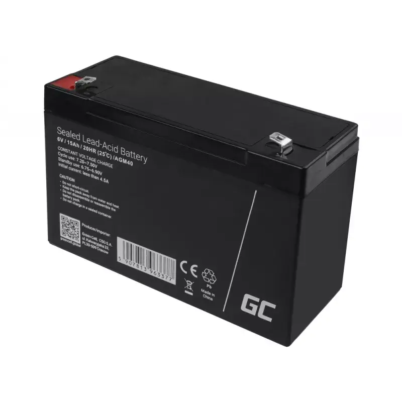 UPS aku roheline Cell AGM40 — VRLA AGM 6V 14Ah, suletud pliiaku, 94×50×151 mm, 1,8 kg