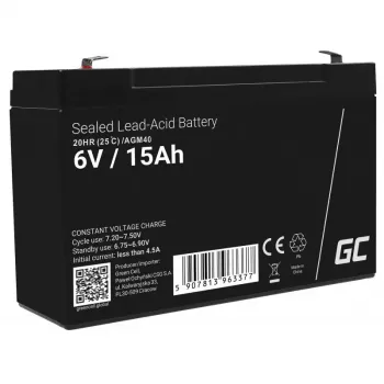 UPS aku roheline Cell AGM40 — VRLA AGM 6V 14Ah, suletud pliiaku, 94×50×151 mm, 1,8 kg