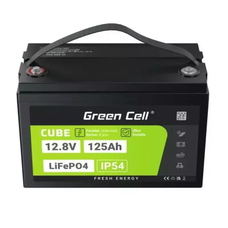 LiFePO4 aku roheline Cell 12,8V 125Ah — 125 Ah, 12,8 V, 150 A max tühjendus, 13,5 kg, 340×180×225 mm