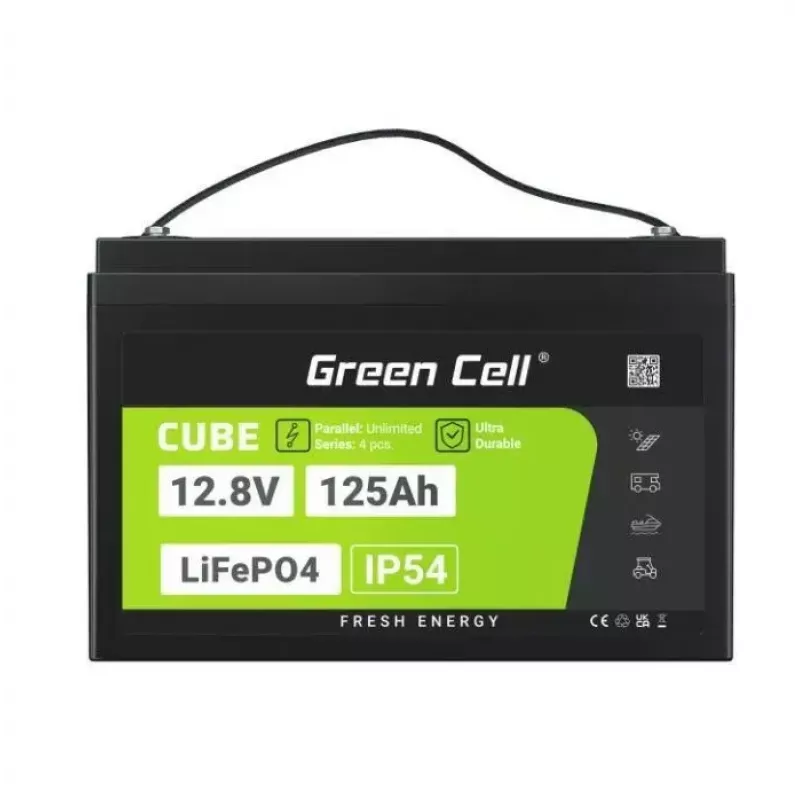 LiFePO4 aku roheline Cell 12,8V 125Ah — 125 Ah, 12,8 V, 150 A max tühjendus, 13,5 kg, 340×180×225 mm