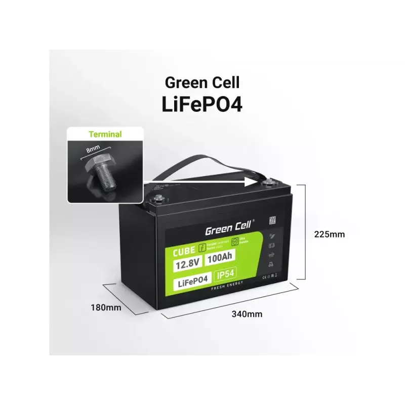 UPS-aku roheline Cell LFPGC12V100AH liitiumraudfosfaat 12,8V 100Ah