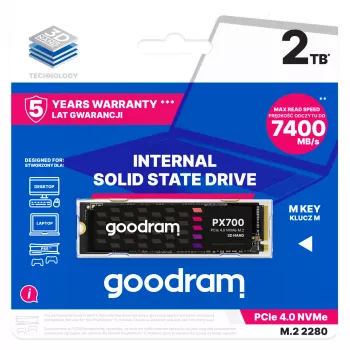Goodram PX700 SSD SSDPR-PX700-02T-80 sisemine pooljuhtketas 2 TB M.2 PCI Express 4.0 NVMe 3D NAND