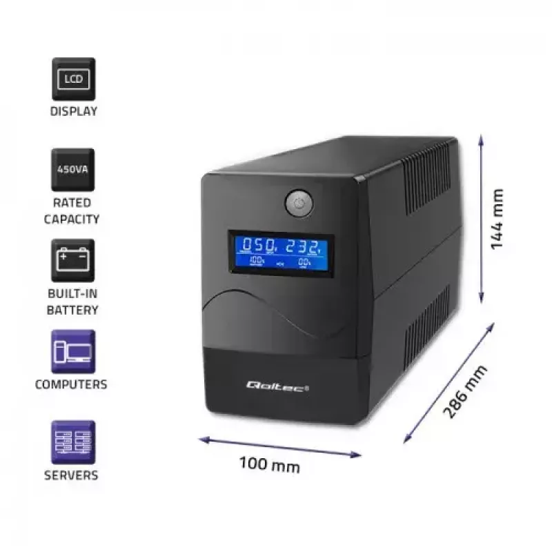 Katkematu toiteallikas Qoltec Monolith 0,85 kVA 480 W 2 vahelduvvoolupesa