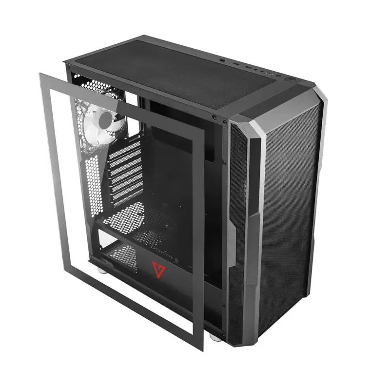 PC korpus MODECOM AMIRANI ARGB Midi Tower, must, karastatud klaas, 2x200 mm esi- + 1x120 mm tagaventilaatorid, USB-A 2x, USB-C 1x, toetab ATX/ITX, GPU kuni 35 cm